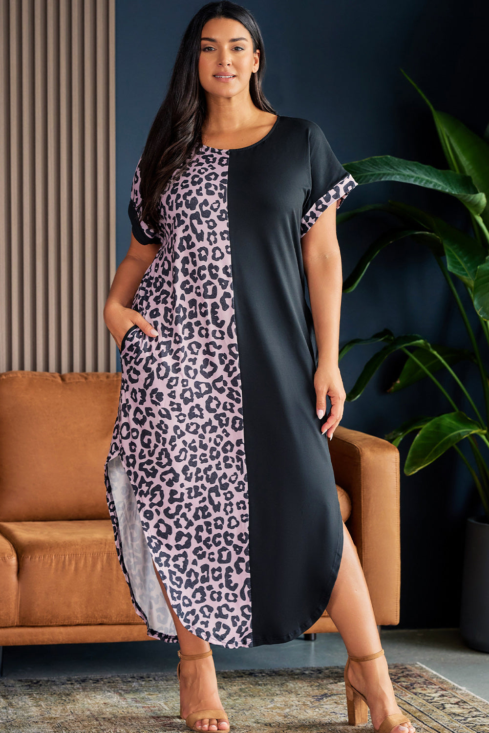 Plus Size Leopard Print Midi Dress