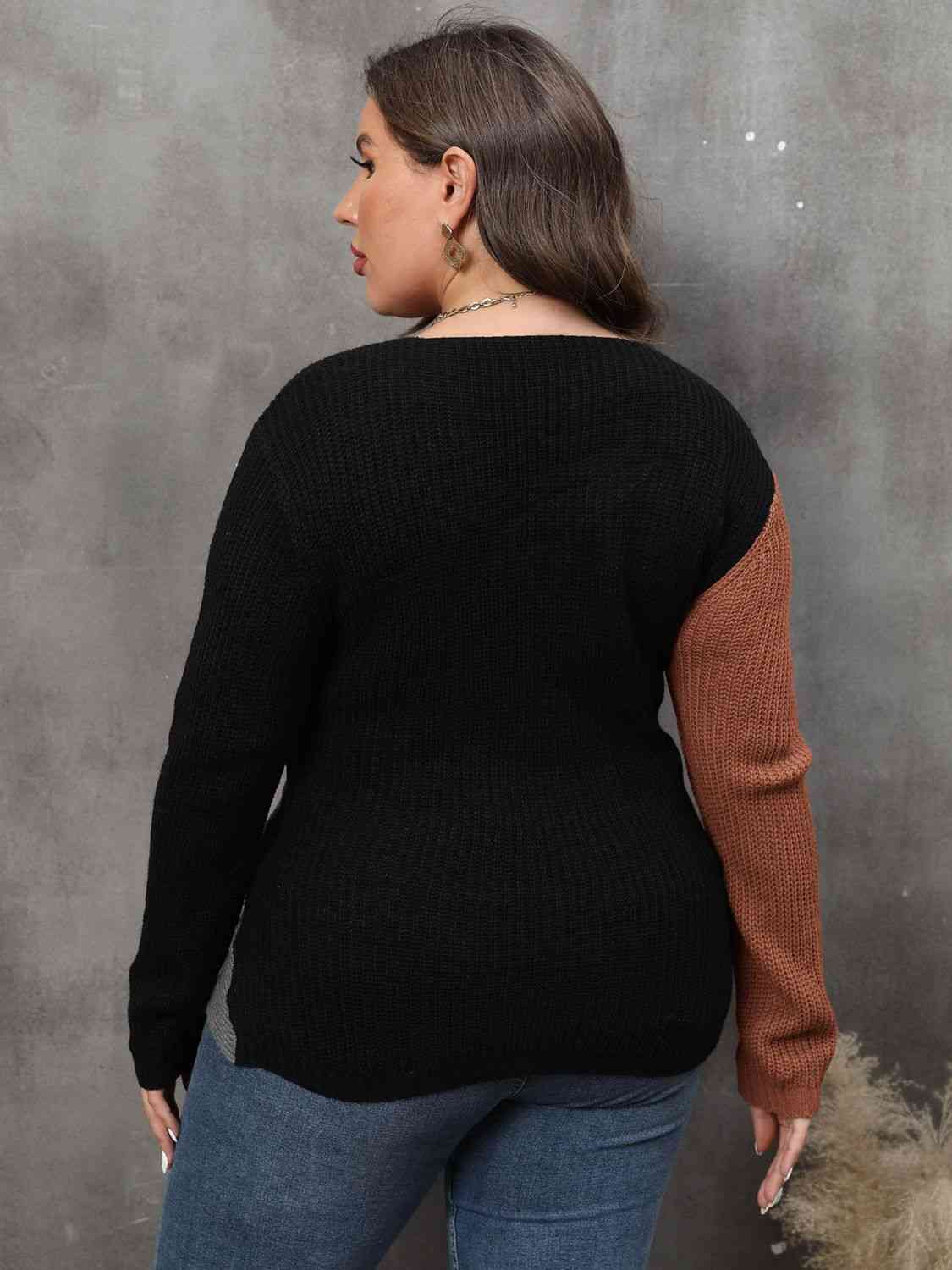 Chic Two-Tone Plus Size Sweater