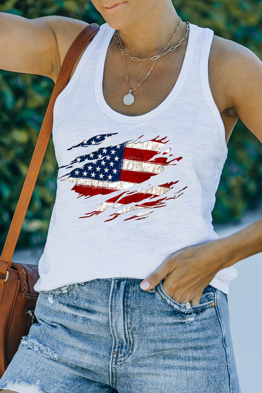 Bold US Flag Graphic Racerback Tank | Patriotic Style