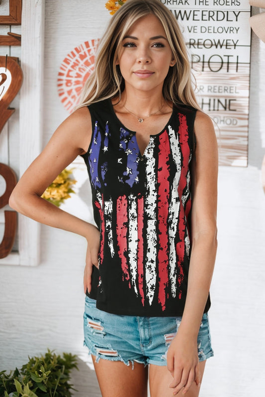Stylish Star and Stripe Notched Neck Tank | Patriotic Chic