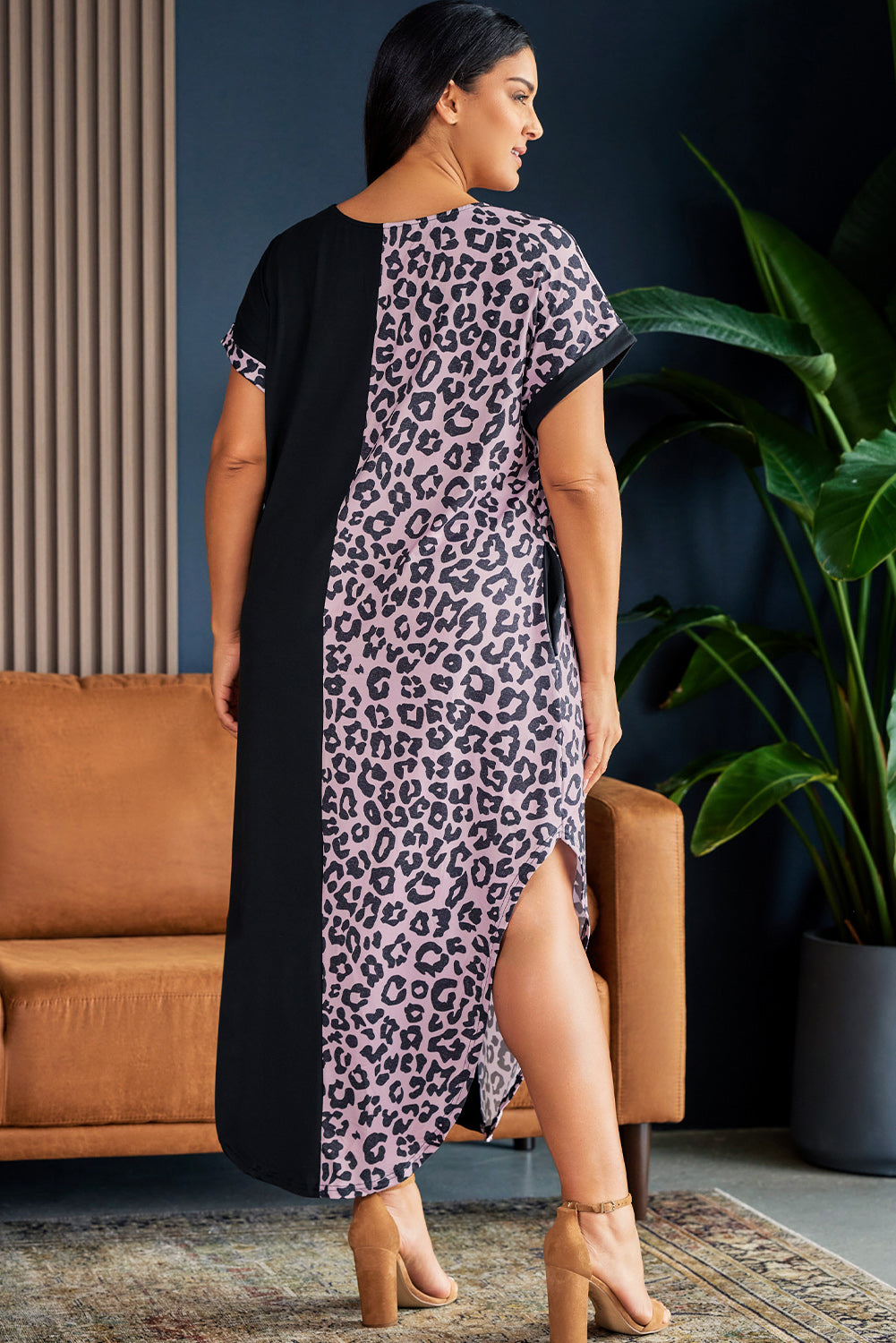 Plus Size Leopard Print Midi Dress