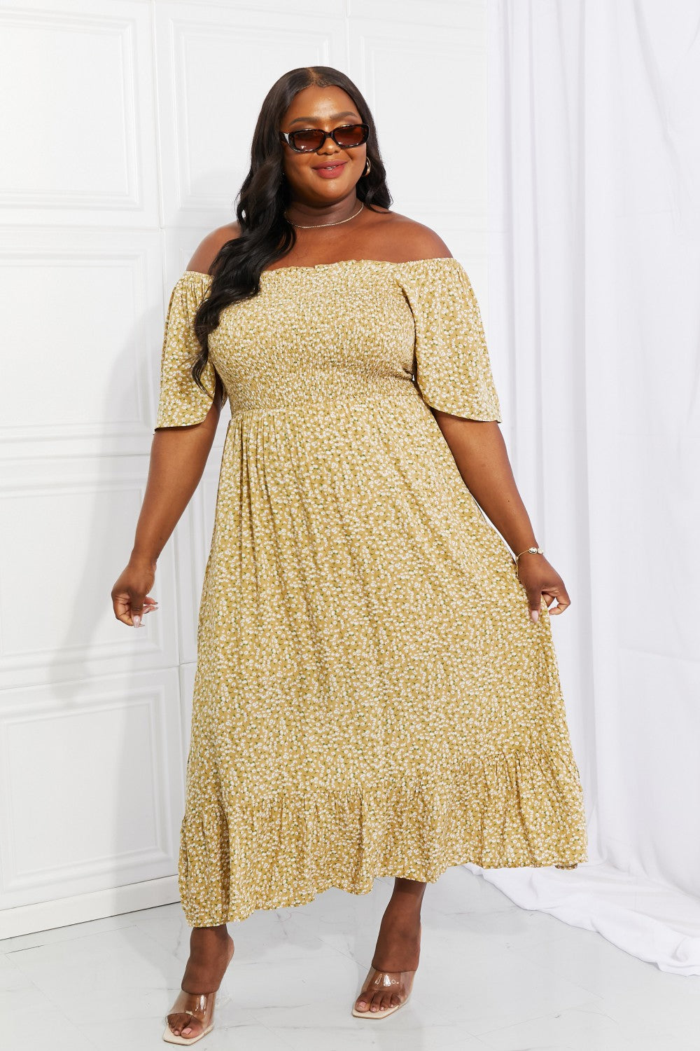 Stylish Floral Smocked Dress - The Exclusive Emerald