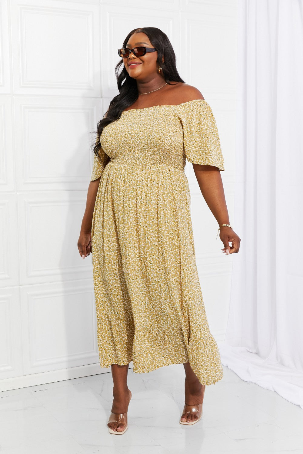 Stylish Floral Smocked Dress - The Exclusive Emerald