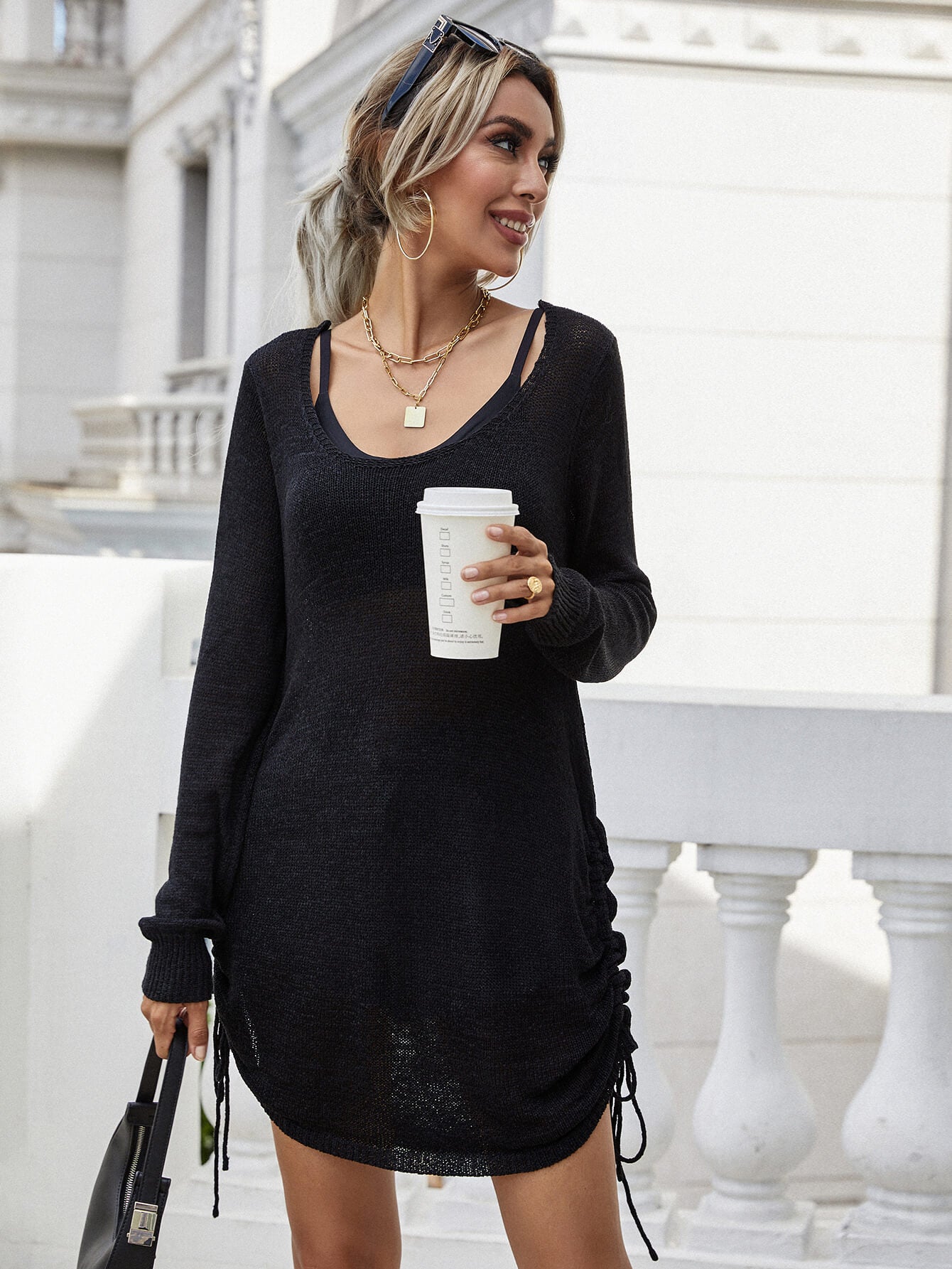 Stylish Open Back Knit Top with Drawstring Detail | Scoop Neck Design