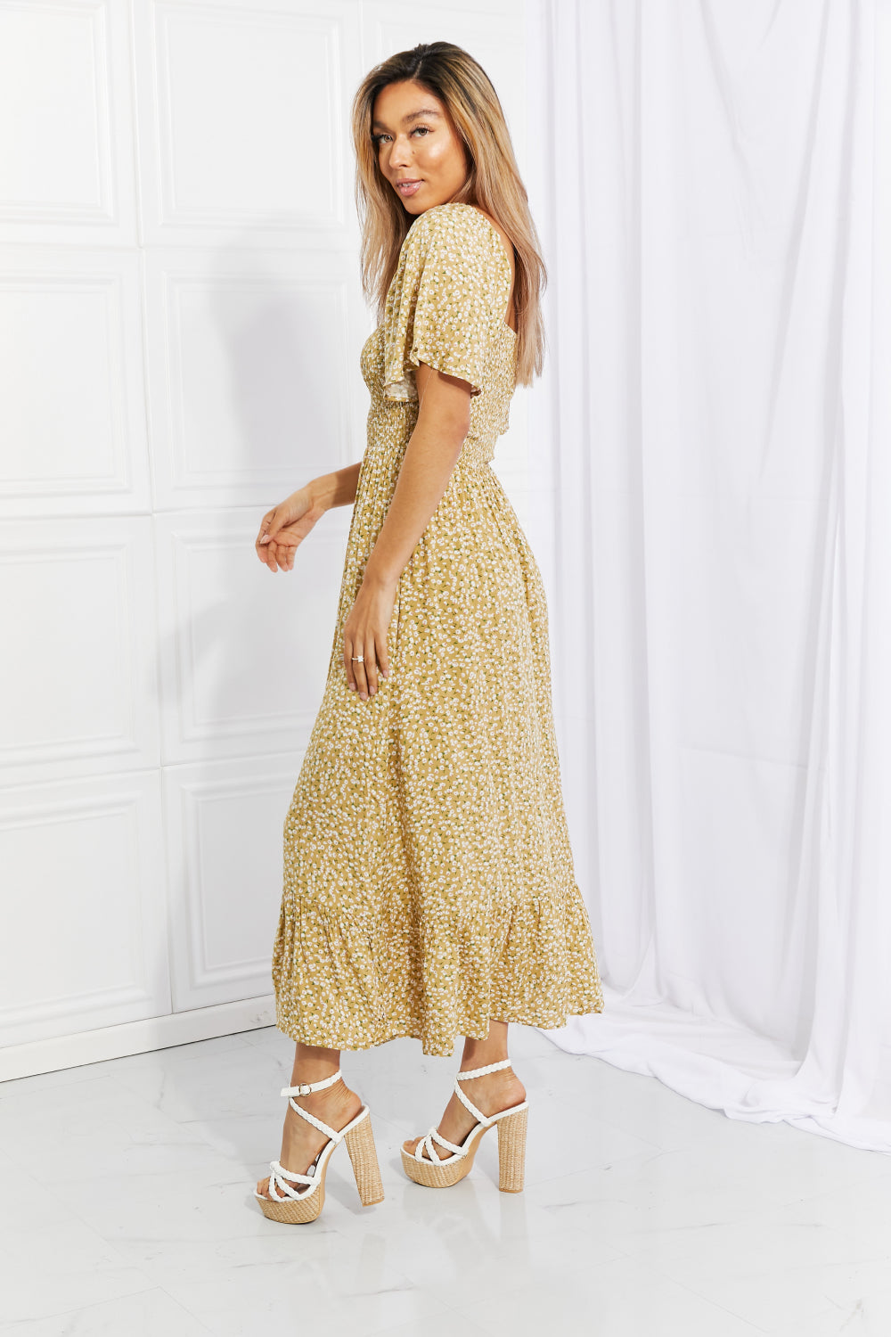 Stylish Floral Smocked Dress - The Exclusive Emerald