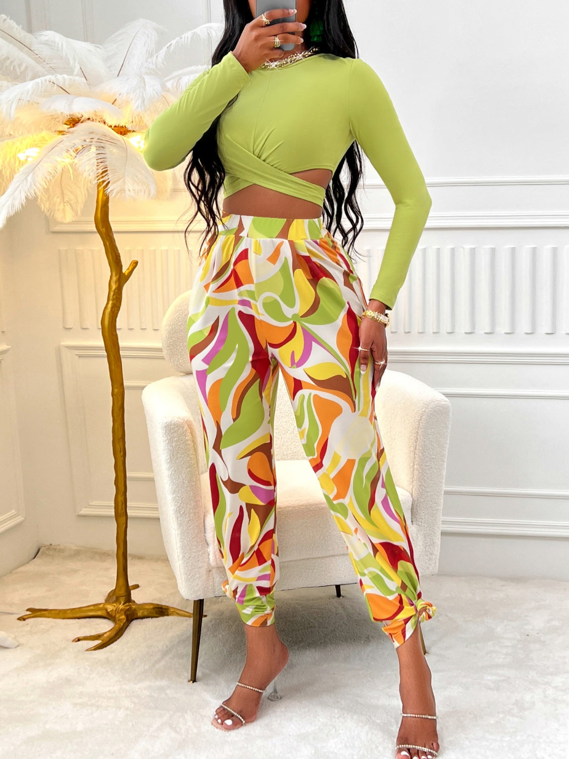Chic Crisscross Tied Top & Straight Leg Pants Set | Modern Elegance