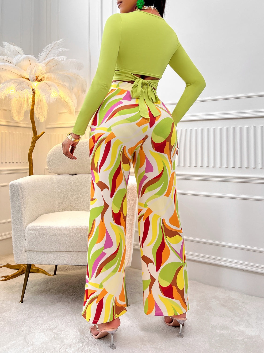 Chic Crisscross Tied Top & Straight Leg Pants Set | Modern Elegance