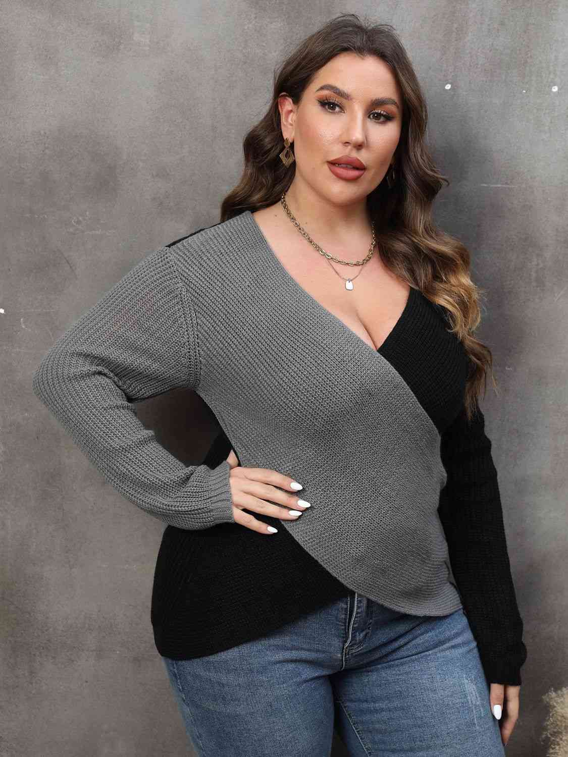 Chic Two-Tone Plus Size Sweater