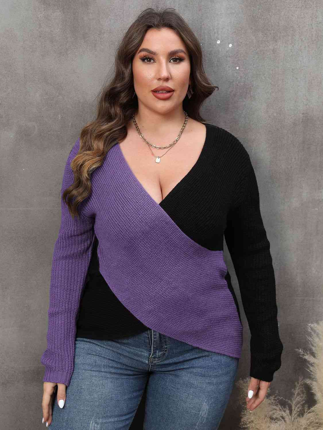 Chic Two-Tone Plus Size Sweater