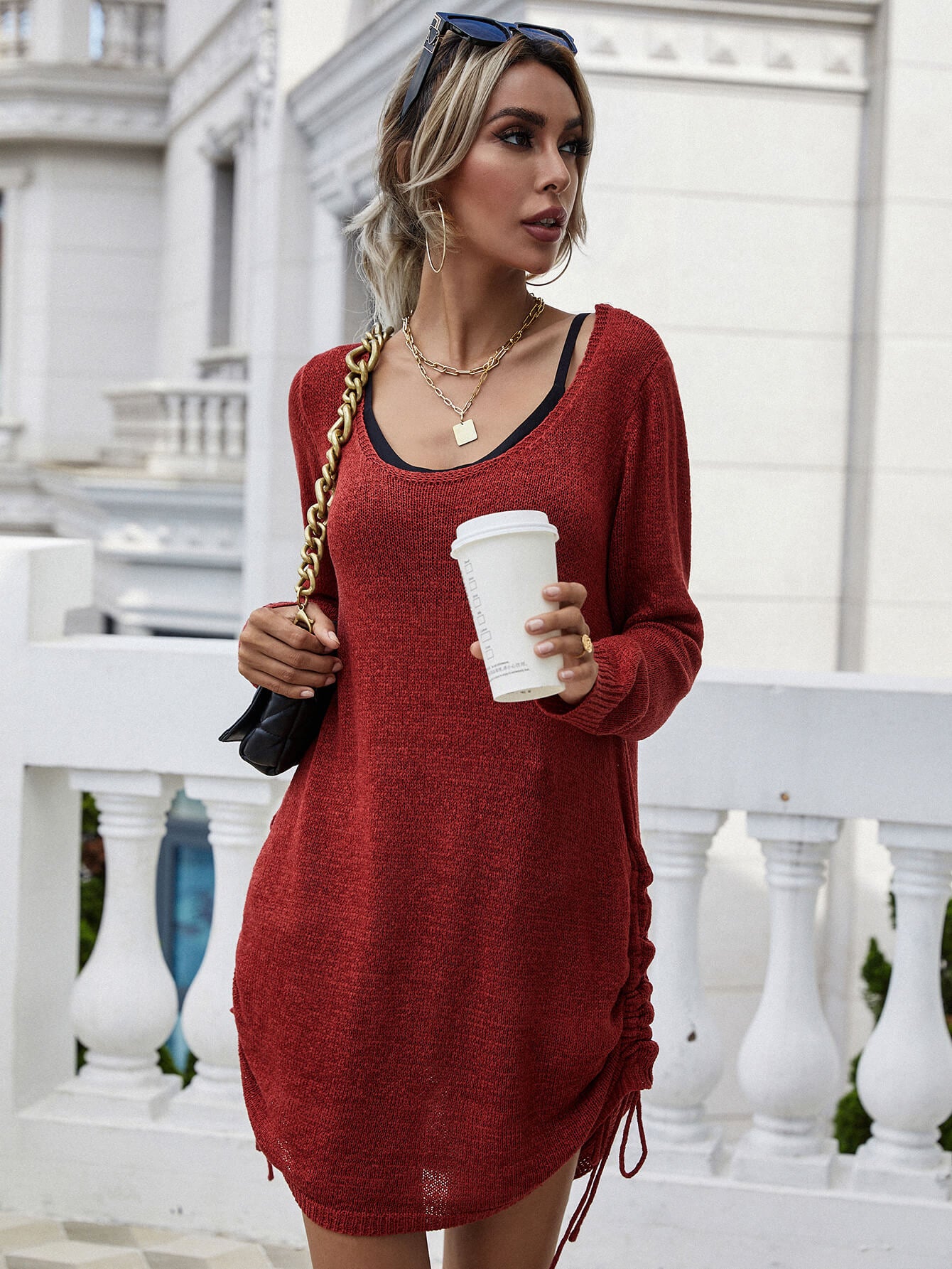 Stylish Open Back Knit Top with Drawstring Detail | Scoop Neck Design