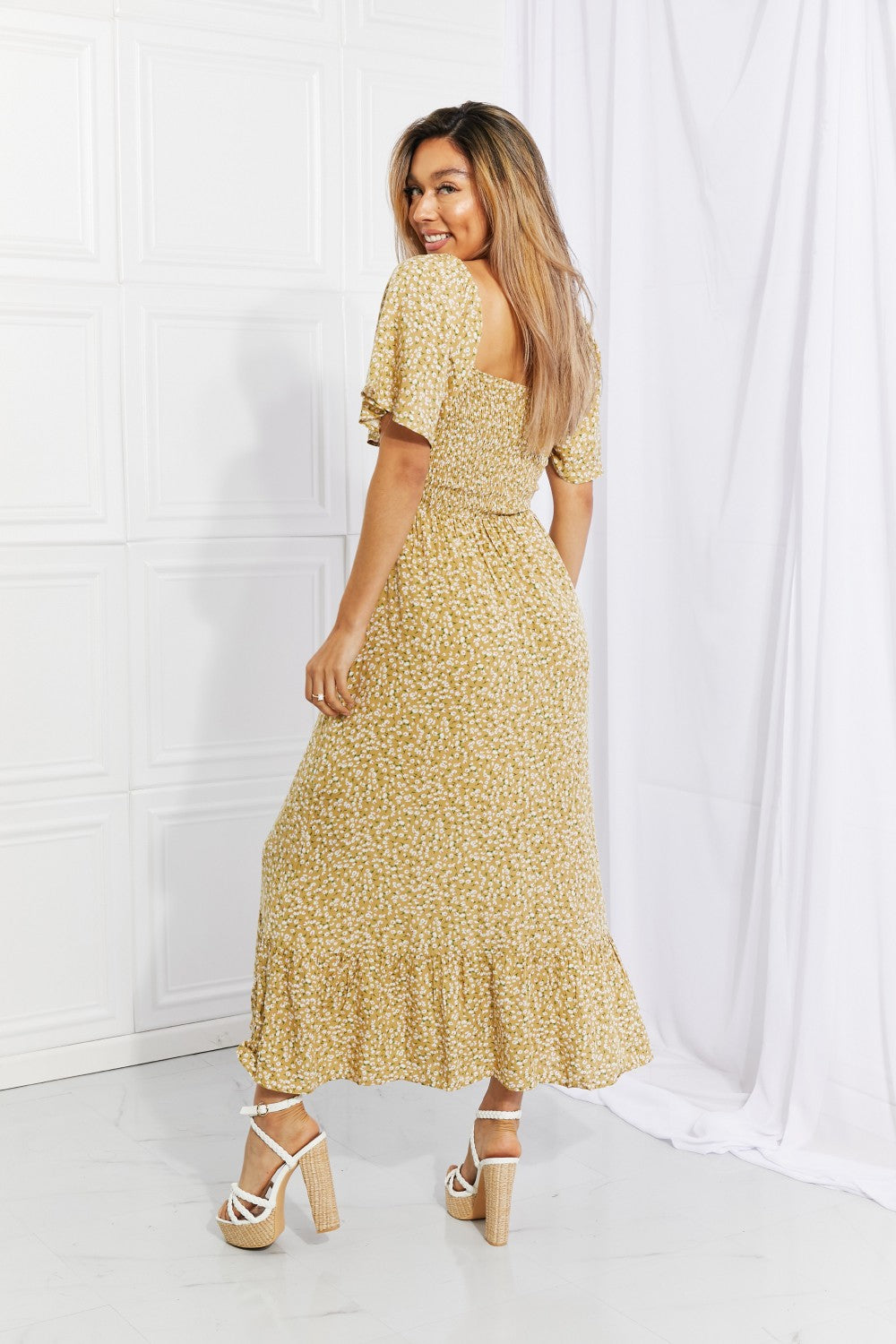 Stylish Floral Smocked Dress - The Exclusive Emerald