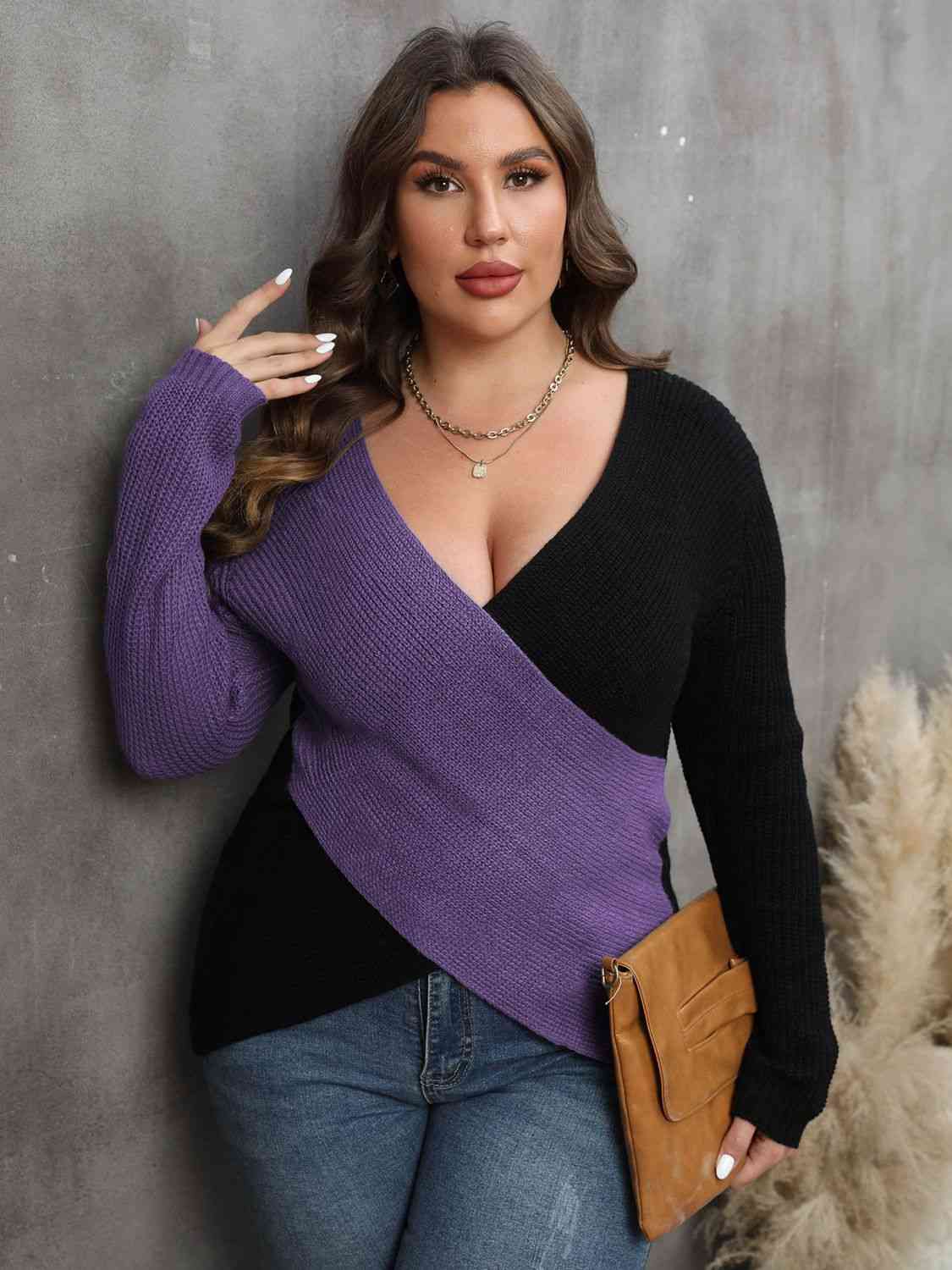 Chic Two-Tone Plus Size Sweater
