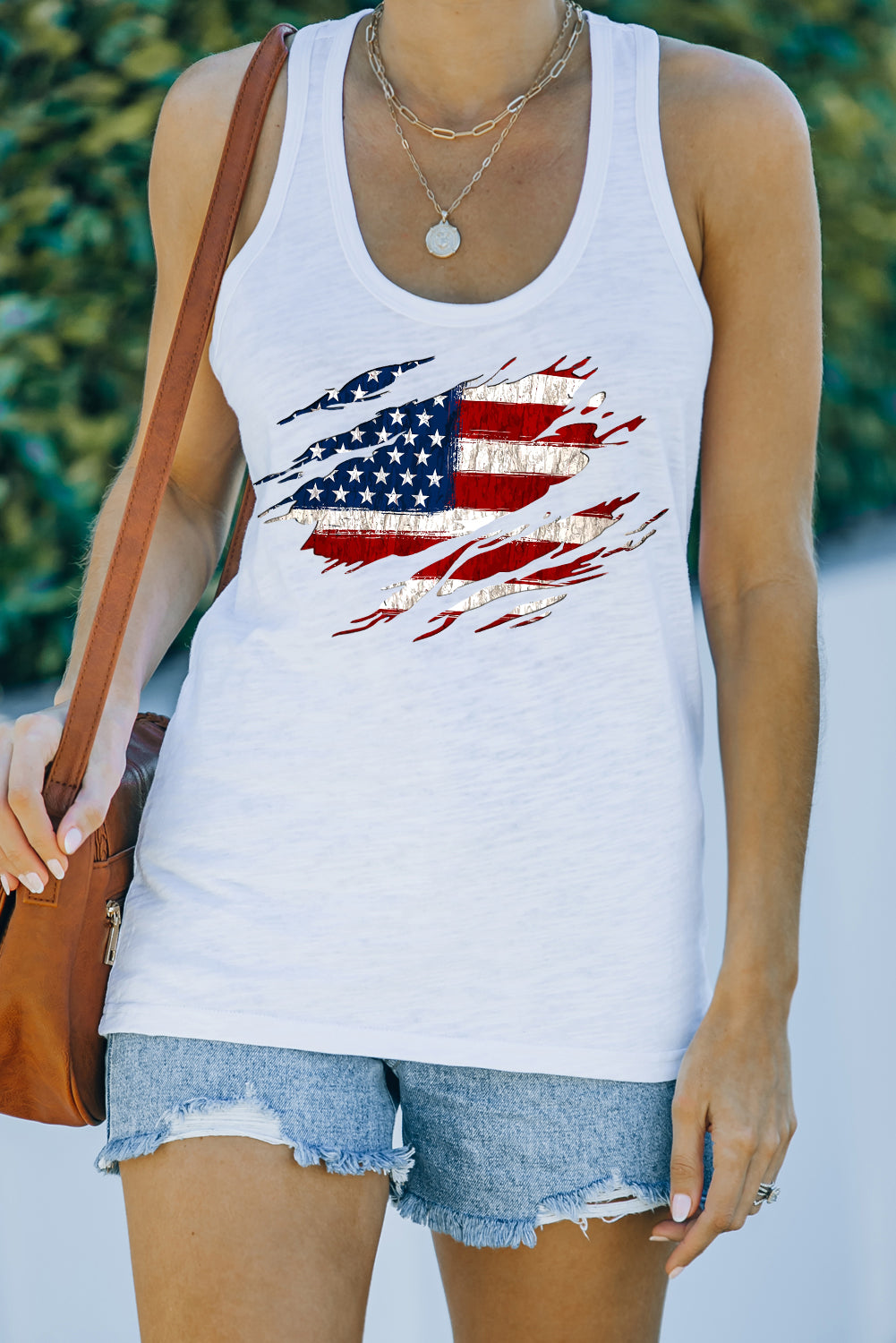Bold US Flag Graphic Racerback Tank | Patriotic Style