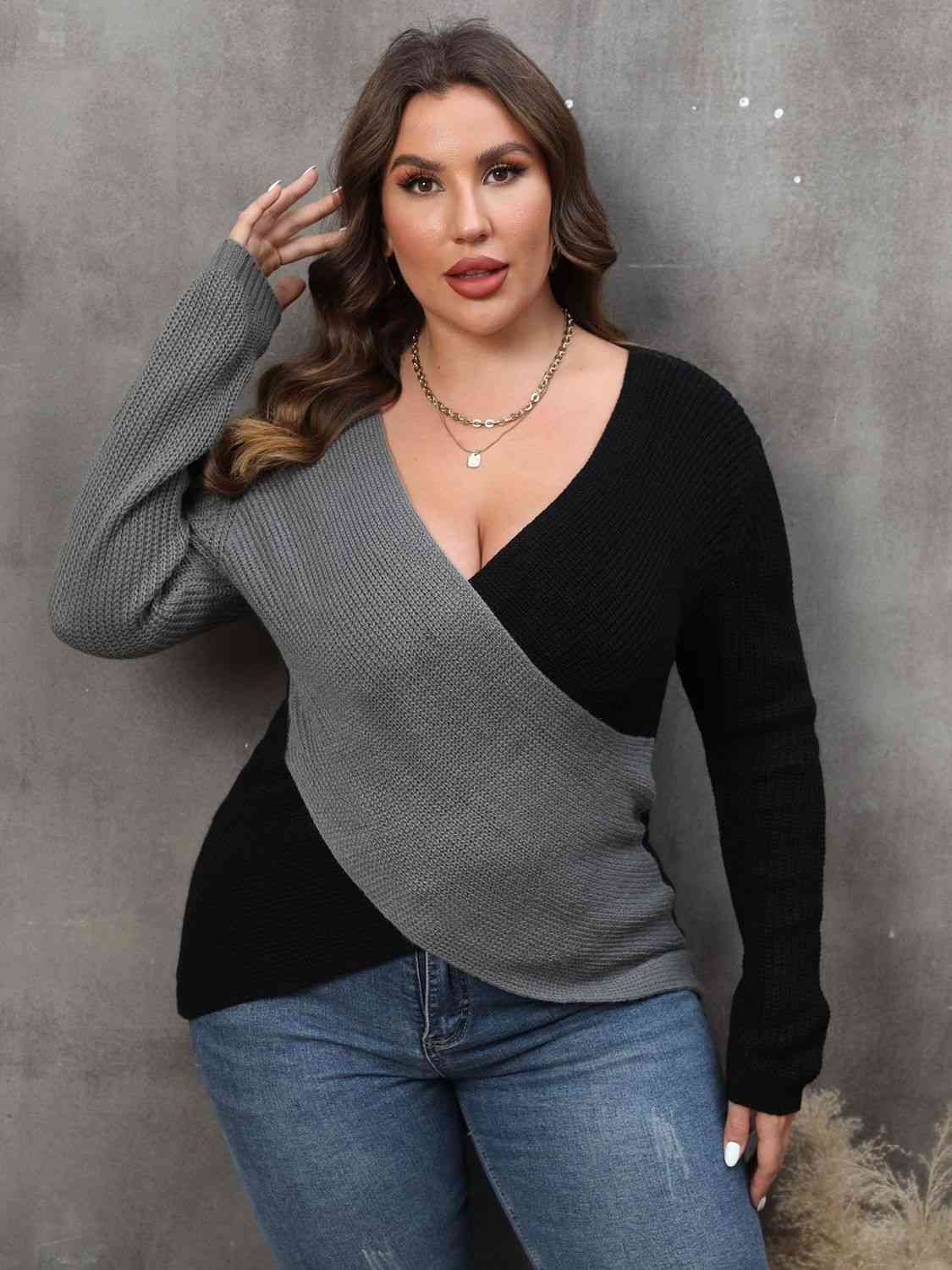 Chic Two-Tone Plus Size Sweater
